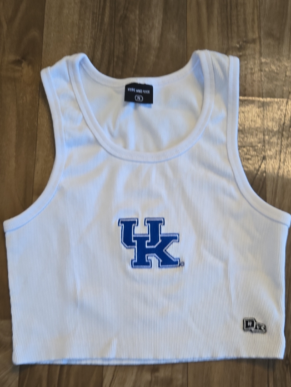 White Crop Tank Top with Blue UK Logo - Hype and Vice
